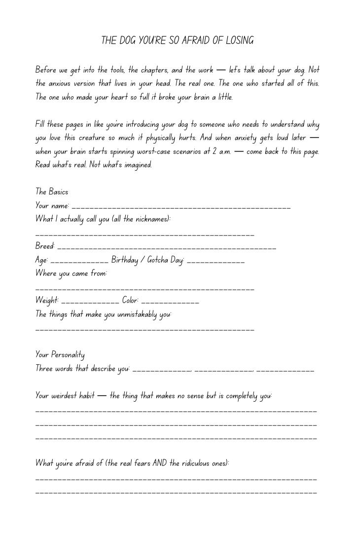 The Dog You're So Afraid of Losing — intro page from Stop Googling journal