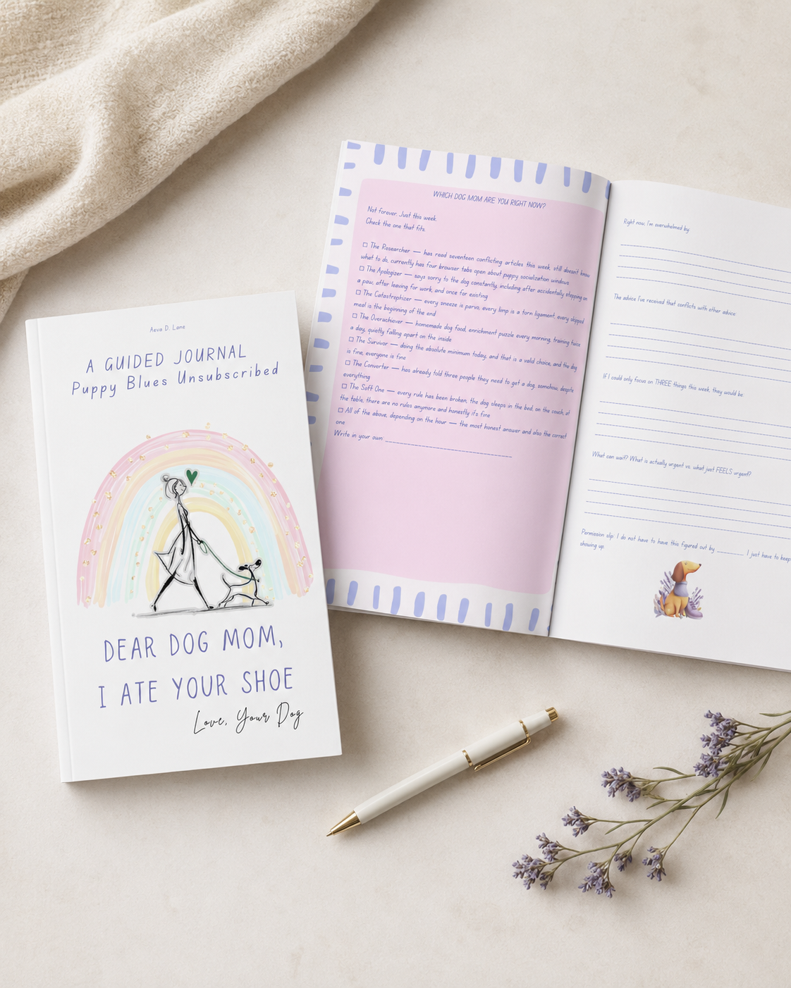 Dear Dog Mom I Ate Your Shoe — open journal showing interior pages
