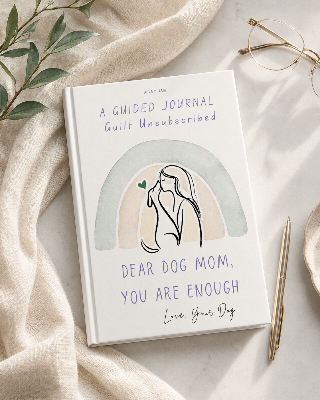 Dear Dog Mom, You Are Enough — guided journal flatlay mockup