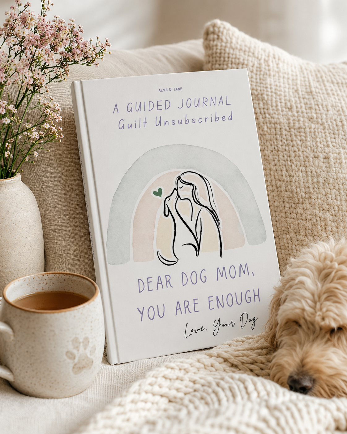 Dear Dog Mom You Are Enough lifestyle journal mockup with dog